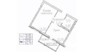 1-к квартира, вторичка, 43м2, 12/24 этаж