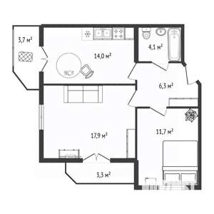 2-к квартира, вторичка, 57м2, 19/25 этаж