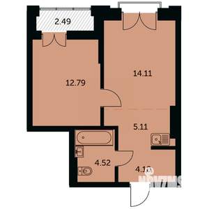 2-к квартира, строящийся дом, 42м2, 9/24 этаж