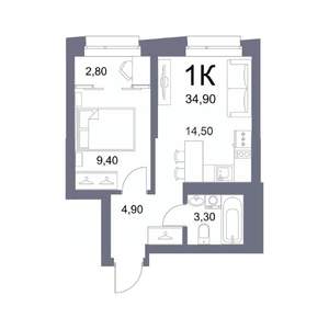 1-к квартира, вторичка, 35м2, 12/25 этаж