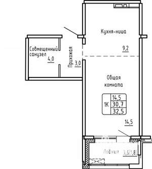 1-к квартира, строящийся дом, 33м2, 2/17 этаж
