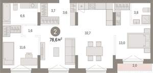 2-к квартира, вторичка, 79м2, 8/15 этаж