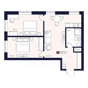 3-к квартира, вторичка, 53м2, 5/12 этаж