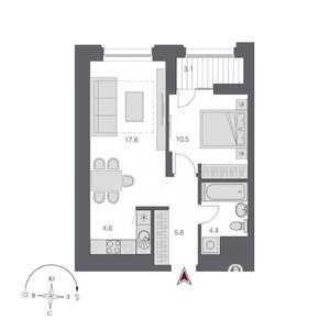 2-к квартира, строящийся дом, 43м2, 15/23 этаж