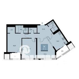 3-к квартира, строящийся дом, 87м2, 13/23 этаж