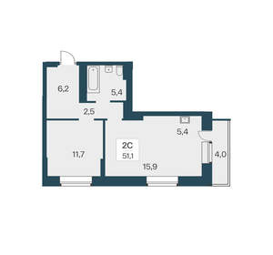 2-к квартира, вторичка, 51м2, 19/30 этаж