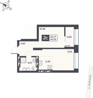 1-к квартира, вторичка, 34м2, 19/25 этаж