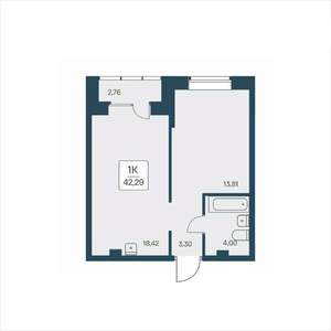 1-к квартира, вторичка, 42м2, 19/25 этаж