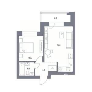 1-к квартира, вторичка, 46м2, 15/25 этаж
