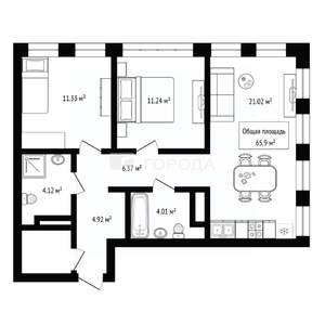 3-к квартира, сданный дом, 66м2, 12/20 этаж