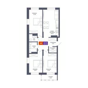 3-к квартира, вторичка, 82м2, 12/25 этаж