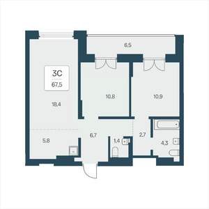 3-к квартира, вторичка, 68м2, 7/23 этаж