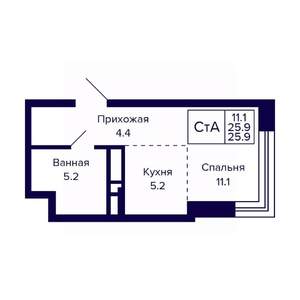 Студия квартира, вторичка, 26м2, 11/23 этаж