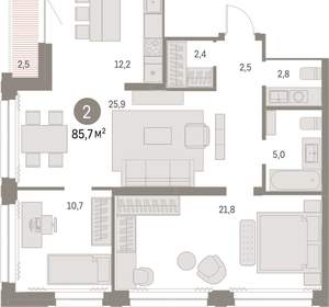 2-к квартира, вторичка, 85м2, 21/30 этаж
