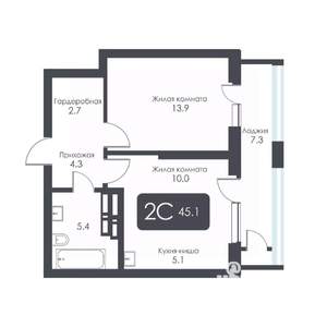 2-к квартира, вторичка, 45м2, 23/30 этаж