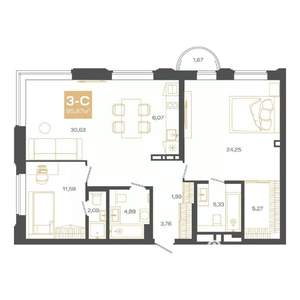 3-к квартира, вторичка, 96м2, 19/24 этаж