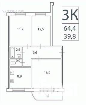 3-к квартира, вторичка, 64м2, 5/10 этаж