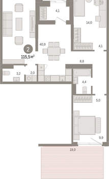 2-к квартира, вторичка, 115м2, 1/15 этаж