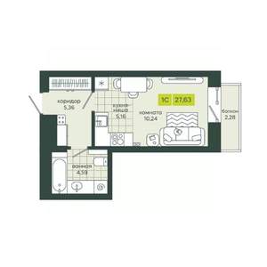 1-к квартира, вторичка, 28м2, 24/25 этаж