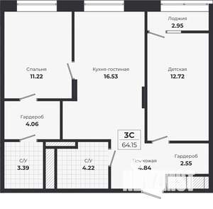 2-к квартира, строящийся дом, 61м2, 3/9 этаж