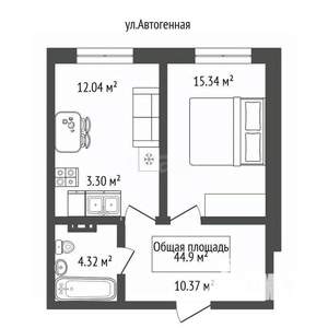 2-к квартира, вторичка, 45м2, 4/11 этаж