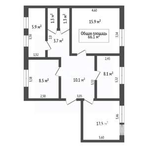 3-к квартира, вторичка, 66м2, 2/2 этаж