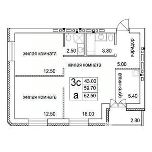3-к квартира, строящийся дом, 63м2, 8/8 этаж