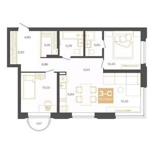 3-к квартира, строящийся дом, 81м2, 19/24 этаж