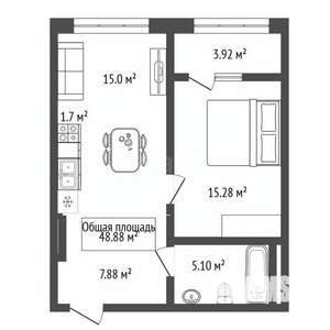 1-к квартира, вторичка, 49м2, 7/17 этаж