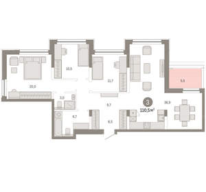 3-к квартира, вторичка, 110м2, 8/8 этаж