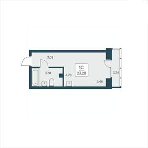 Студия квартира, строящийся дом, 23м2, 19/25 этаж