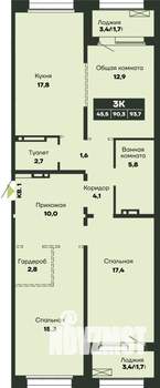 3-к квартира, строящийся дом, 94м2, 12/14 этаж