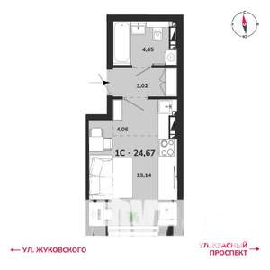 1-к квартира, строящийся дом, 25м2, 10/25 этаж