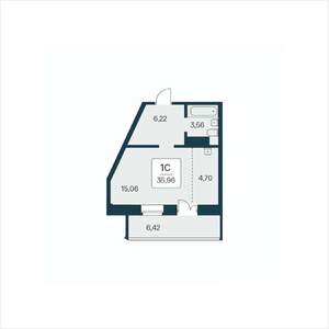 Студия квартира, вторичка, 36м2, 13/25 этаж