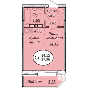 Студия квартира, строящийся дом, 27м2, 25/25 этаж