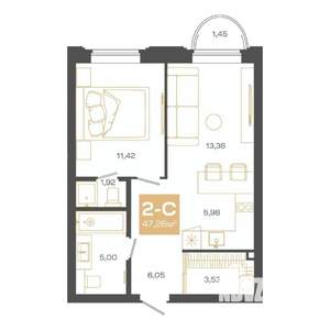 2-к квартира, строящийся дом, 47м2, 4/24 этаж