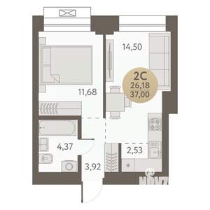 2-к квартира, вторичка, 37м2, 22/31 этаж