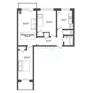 3-к квартира, вторичка, 60м2, 3/9 этаж