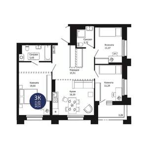 3-к квартира, вторичка, 85м2, 20/20 этаж