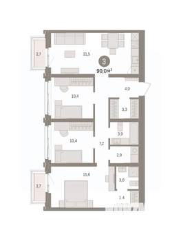 3-к квартира, вторичка, 90м2, 6/8 этаж