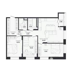 4-к квартира, строящийся дом, 82м2, 2/9 этаж