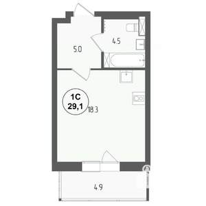 Студия квартира, вторичка, 29м2, 13/18 этаж