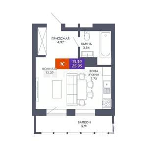 Студия квартира, вторичка, 25м2, 13/26 этаж