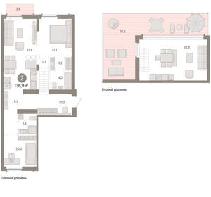 2-к квартира, вторичка, 137м2, 7/23 этаж