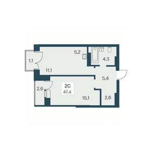 2-к квартира, вторичка, 47м2, 20/30 этаж