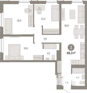 3-к квартира, вторичка, 88м2, 4/23 этаж