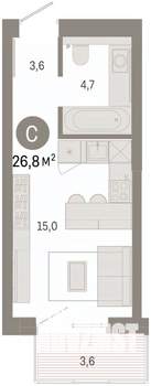 Студия квартира, вторичка, 27м2, 9/14 этаж