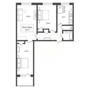 3-к квартира, вторичка, 60м2, 1/9 этаж