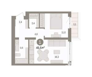 1-к квартира, вторичка, 46м2, 6/8 этаж