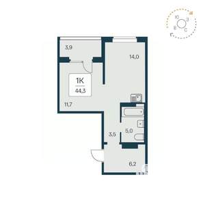 1-к квартира, вторичка, 44м2, 13/17 этаж